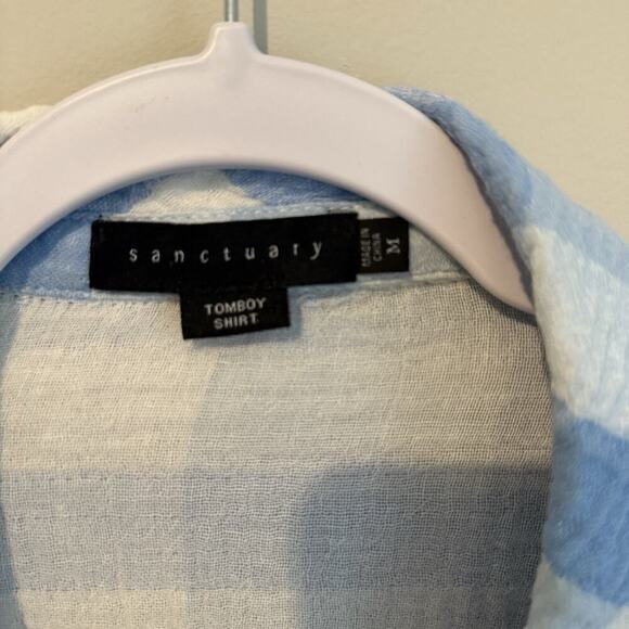 Sanctuary Women Blue White Soft Long Sleeve Plaid Tomboy Shirt Top Medium 1842 - Picture 7 of 10